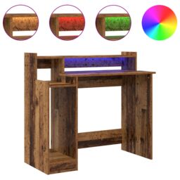 Berkfield Home Desk with Desk Lamps with Shelf with Storage Old wood Engineered wood in Brown - thumbnail 4