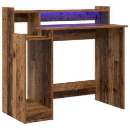 Berkfield Home Desk with Desk Lamps with Shelf with Storage Old wood Engineered wood in Brown - thumbnail 2