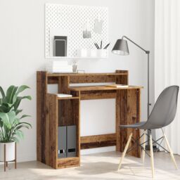 Berkfield Home Desk with Desk Lamps with Shelf with Storage Old wood Engineered wood in Brown - thumbnail 1