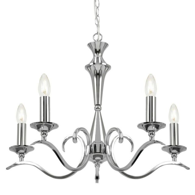 Loops Hanging Flush Ceiling Pendant 5 Light CHROME Chandelier Classic Lamp Bulb Holder - image 1