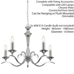 Loops Hanging Flush Ceiling Pendant 5 Light CHROME Chandelier Classic Lamp Bulb Holder - thumbnail 2