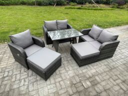 Fimous Outdoor Garden Furniture Sets 7 Seater Rattan Furniture Manual Wicker Patio Sofa Patio Conversation Set with 2 Big Footstool in Dark Grey - thumbnail 1