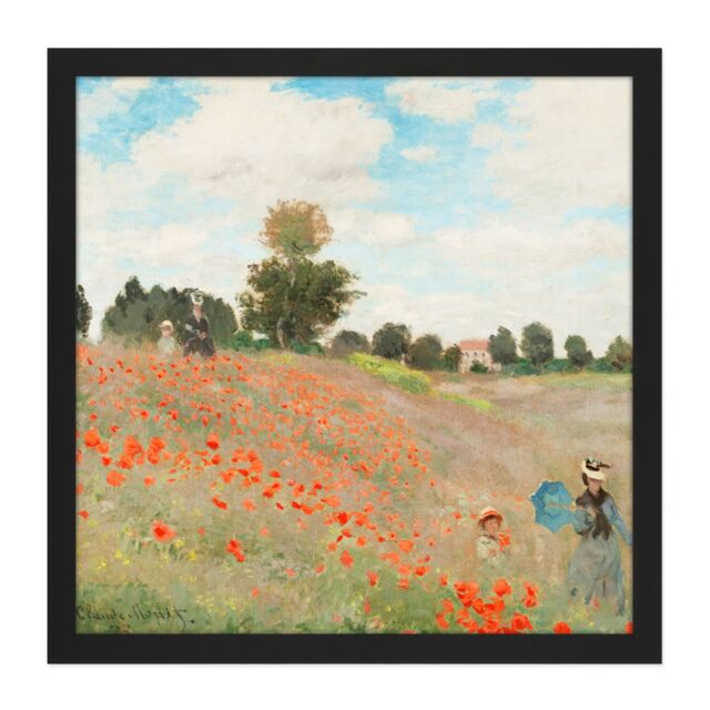"Artery8 Wall Art Print Claude Monet Poppy Field With People Square Framed Picture 16X16 Inch in Black - Size: W16"" x H16""" - image 1