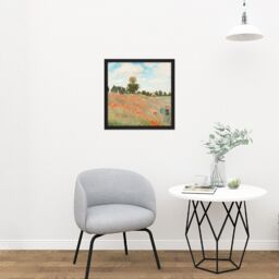 "Artery8 Wall Art Print Claude Monet Poppy Field With People Square Framed Picture 16X16 Inch in Black - Size: W16"" x H16""" - thumbnail 2