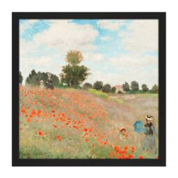 "Artery8 Wall Art Print Claude Monet Poppy Field With People Square Framed Picture 16X16 Inch in Black - Size: W16"" x H16""" - thumbnail 1