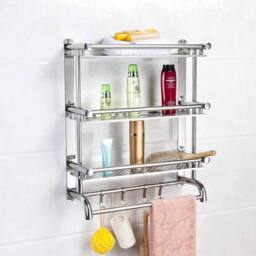 KORVIXA 3 Tiers Towel Rail Stainless Steel Wall in Silver - Size: 60 cm x 45 cm - thumbnail 5
