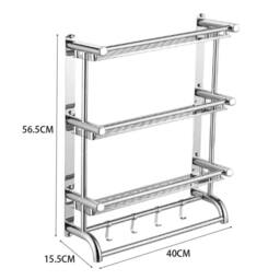 KORVIXA 3 Tiers Towel Rail Stainless Steel Wall in Silver - Size: 60 cm x 45 cm - thumbnail 2