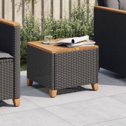 Berkfield Home Garden Table Black 45x45x37 cm Poly Rattan Acacia Wood - Size: 45 x 45 x 37 cm - thumbnail 2