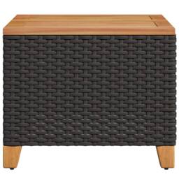 Berkfield Home Garden Table Black 45x45x37 cm Poly Rattan Acacia Wood - Size: 45 x 45 x 37 cm - thumbnail 5