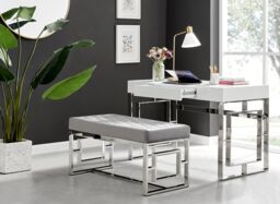 FurnitureboxUK Cambridge White High Gloss Office/Gaming Desk With Silver Chrome Geometric Legs - thumbnail 6