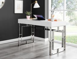 FurnitureboxUK Cambridge White High Gloss Office/Gaming Desk With Silver Chrome Geometric Legs - thumbnail 1