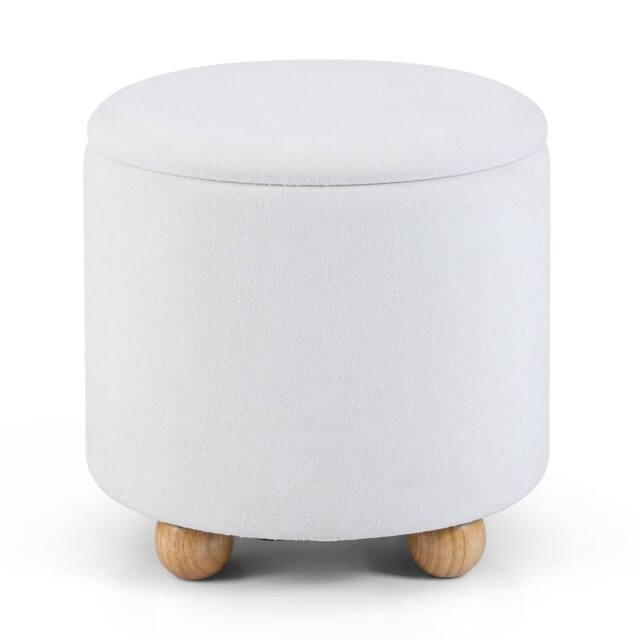 Havendro 45cm Chenille Round Storage Ottoman Foot Stool in White - image 1