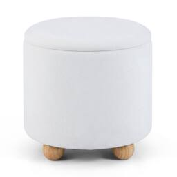 Havendro 45cm Chenille Round Storage Ottoman Foot Stool in White