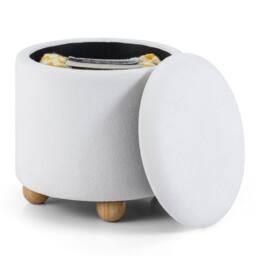 Havendro 45cm Chenille Round Storage Ottoman Foot Stool in White - thumbnail 3