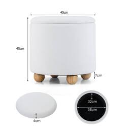 Havendro 45cm Chenille Round Storage Ottoman Foot Stool in White - thumbnail 2
