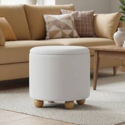 Havendro 45cm Chenille Round Storage Ottoman Foot Stool in White - thumbnail 4