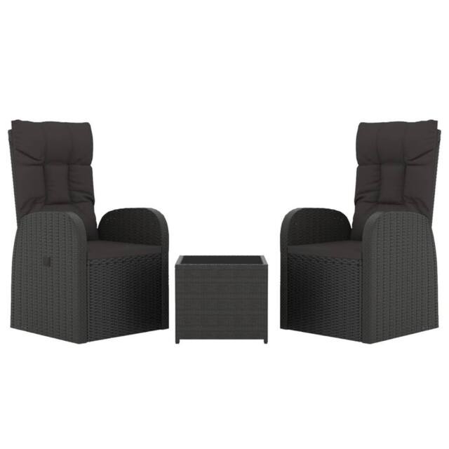 Berkfield Home Beautiful 3 Piece Garden Lounge Set Black Poly Rattan&Steel