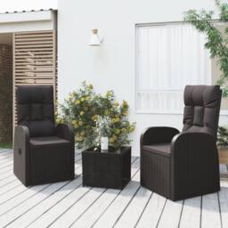 Berkfield Home Beautiful 3 Piece Garden Lounge Set Black Poly Rattan&Steel - thumbnail 2