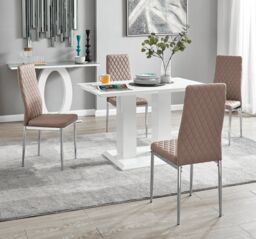 FurnitureboxUK Imperia 4 Seater Modern White High Gloss Rectangular Dining Table & 4 Milan Faux Leather Chairs in Beige - thumbnail 1