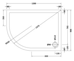Balterley Premium Shower Tray - Left Hand Offset Quadrant - 1200mm x 900mm - White - thumbnail 8