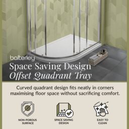 Balterley Premium Shower Tray - Left Hand Offset Quadrant - 1200mm x 900mm - White - thumbnail 2