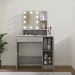 Berkfield Home Dressing Table with LED Grey Sonoma 86.5x35x136 cm - thumbnail 1