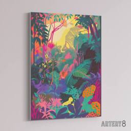 "Artery8 Vibrant Tropical Rainforest Sunrise Canvas Wall Art Print - Size: W18"" x H24""" - thumbnail 2