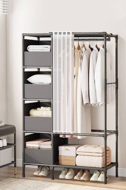 H&O Direct Portable Metal Closet Bedroom Cabinet in Black - image 1