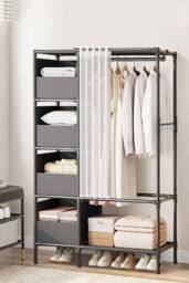 H&O Direct Portable Metal Closet Bedroom Cabinet in Black - thumbnail 1