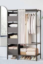H&O Direct Portable Metal Closet Bedroom Cabinet in Black - thumbnail 2