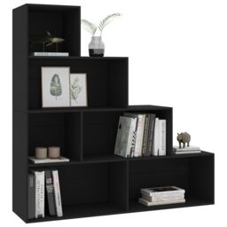 Berkfield Home Book Cabinet/Room Divider Black 155x24x160 cm Engineered Wood - Size: 155 x 24 x 160 cm - thumbnail 3