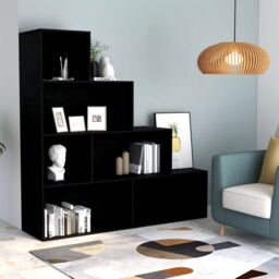 Berkfield Home Book Cabinet/Room Divider Black 155x24x160 cm Engineered Wood - Size: 155 x 24 x 160 cm - thumbnail 1