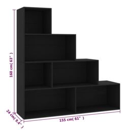 Berkfield Home Book Cabinet/Room Divider Black 155x24x160 cm Engineered Wood - Size: 155 x 24 x 160 cm - thumbnail 6