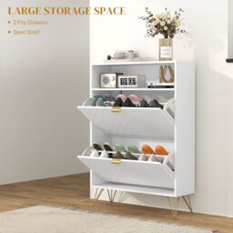 HOMCOM Slim Shoe Cabinet with 2 Flip Drawers Adjustable Shelves & Shelf in White - thumbnail 4