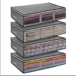 KORVIXA 4 Pack Foldable Under-Bed Storage Boxes in Grey