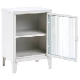 Wyld and Coco Light Grey Metal Storage Cabinet with Fluted Glass Front - thumbnail 4