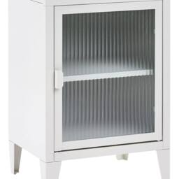 Wyld and Coco Light Grey Metal Storage Cabinet with Fluted Glass Front - thumbnail 2