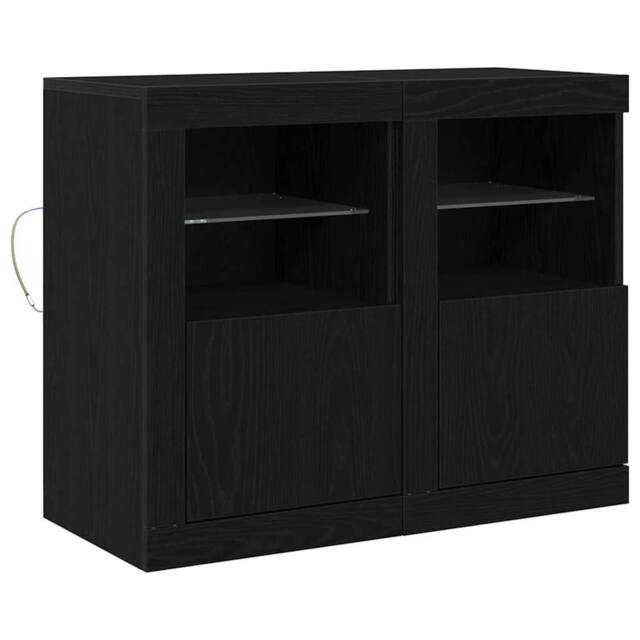 Berkfield Home Side Cabinets with LED Lights 2 pcs Black Oak 41x37x67 cm - Size: 41 x 37 x 67 cm - image 1