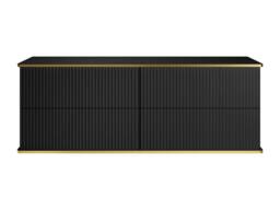 Vente-unique Fluted Wall-Hung Vanity Unit With Gold Trim & 4 Drawers - Black - thumbnail 2