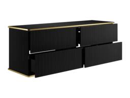 Vente-unique Fluted Wall-Hung Vanity Unit With Gold Trim & 4 Drawers - Black - thumbnail 6