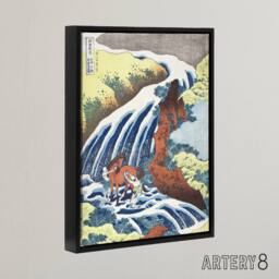 "Artery8 Waterfall Horse Vintage Japan Framed Canvas Wall Art Print Hokusai in Blue - Size: W18"" x H24""" - thumbnail 2