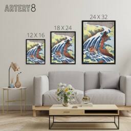 "Artery8 Waterfall Horse Vintage Japan Framed Canvas Wall Art Print Hokusai in Blue - Size: W18"" x H24""" - thumbnail 4