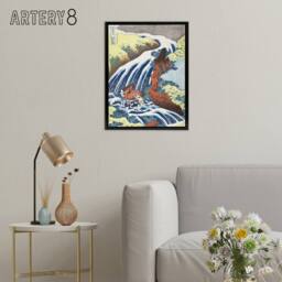 "Artery8 Waterfall Horse Vintage Japan Framed Canvas Wall Art Print Hokusai in Blue - Size: W18"" x H24""" - thumbnail 3