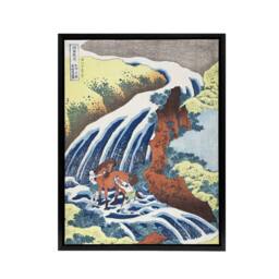 "Artery8 Waterfall Horse Vintage Japan Framed Canvas Wall Art Print Hokusai in Blue - Size: W18"" x H24""" - thumbnail 1