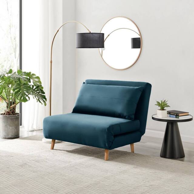 FurnitureboxUK Bobby Blue Velvet Single Folding Sofa Bed Chair - image 1