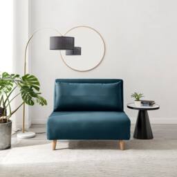 FurnitureboxUK Bobby Blue Velvet Single Folding Sofa Bed Chair - thumbnail 2