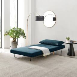FurnitureboxUK Bobby Blue Velvet Single Folding Sofa Bed Chair - thumbnail 3