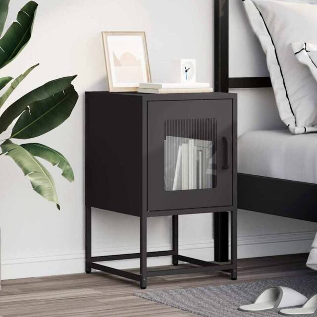 Berkfield Home Elegant Bedside Cabinet Black 36x39x60.5 cm Cold-rolled Steel - image 1