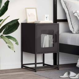 Berkfield Home Elegant Bedside Cabinet Black 36x39x60.5 cm Cold-rolled Steel - thumbnail 1