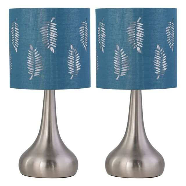 First Choice Lighting Set of 2 Romana - Brushed Chrome Touch Table Lamps with Teal Shades in Silver - image 1